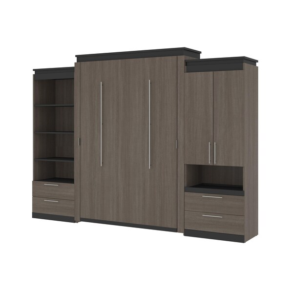 Orion 124W Queen Murphy Bed and Multifunctional Storage with Drawers (125W), Bark Gray & Graphite